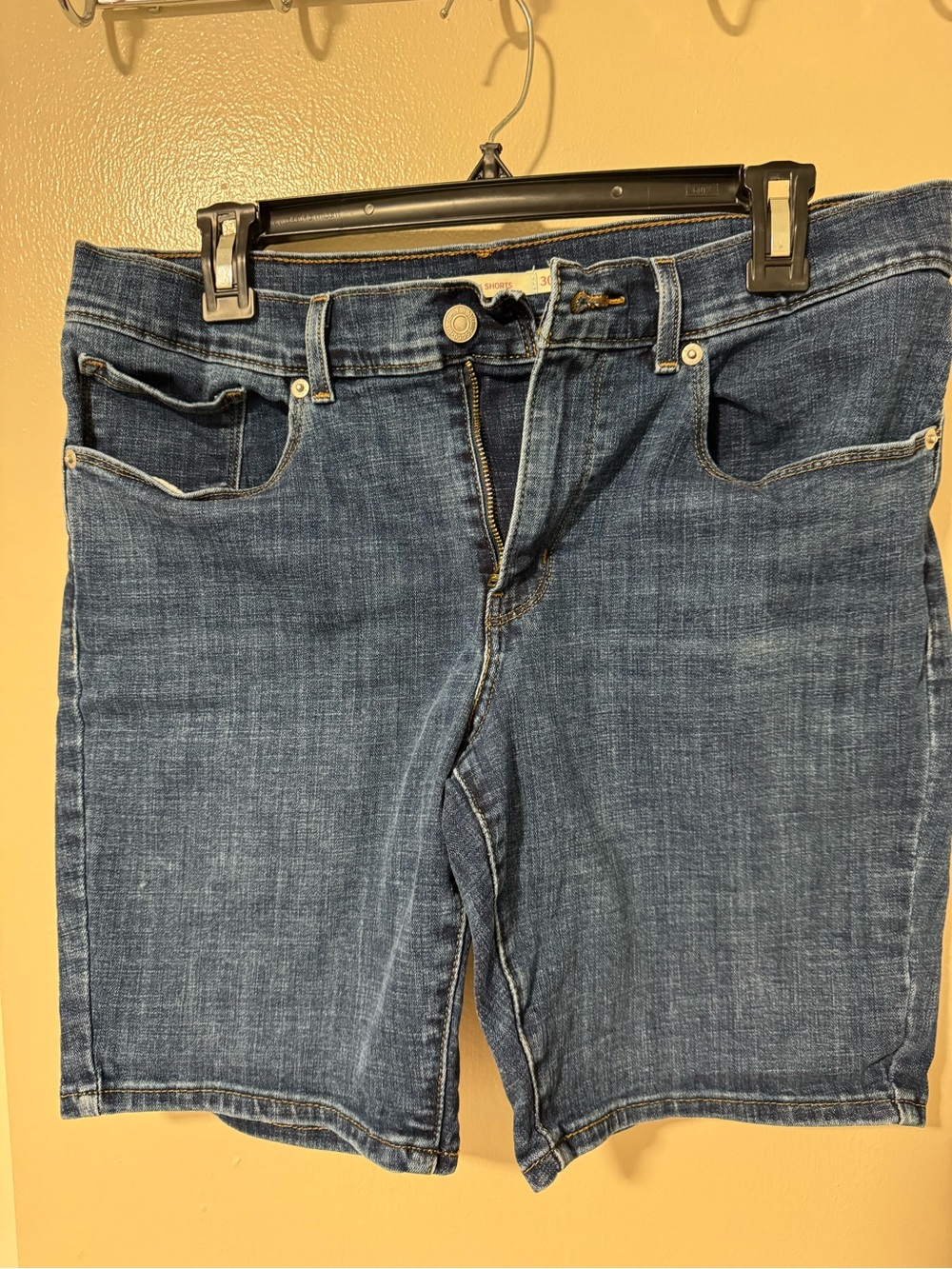 Levi Strauss & Co. Blue Denim Shorts with Leather Patch Bermuda Shorts
